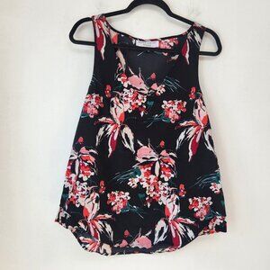 Derek Lam 10C x Athleta Floral Tank Top Blouse Shirt Black Pink Women's L